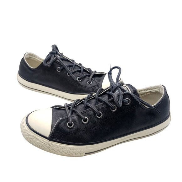 Converse‎ Leather Black Lace Up Flat Sneaker Shoes Slip On Round Toe Size 3 EU35 - Picture 3 of 9